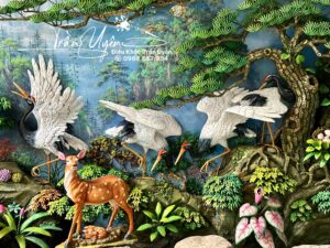 tranh đắp nổi tùng hạc