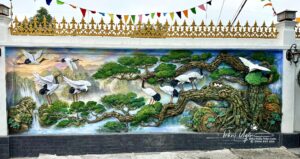 tranh đắp nổi tùng hạc